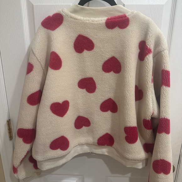 Valentine’s (Juniors) Heart Print Fleece Bomber Jacket New Size 15-17 XL - Picture 2 of 8